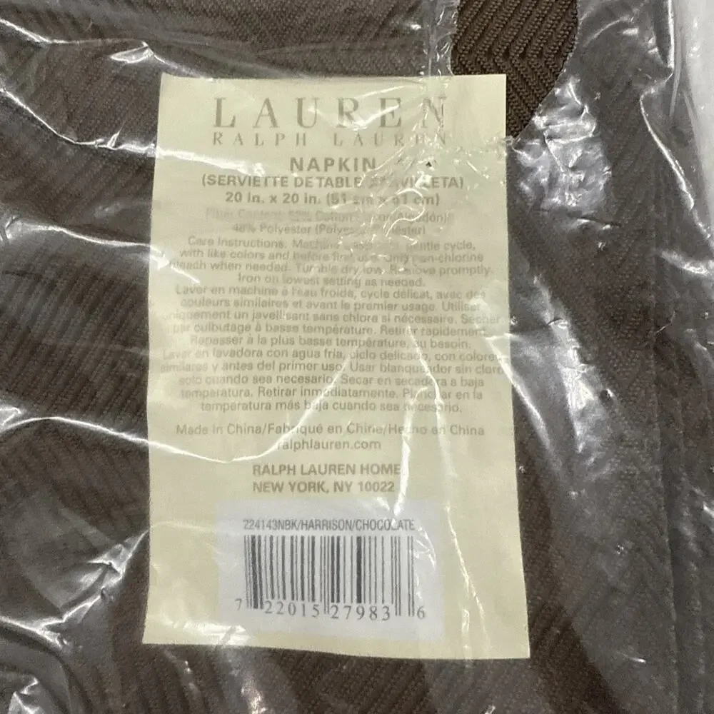 Ralph Lauren Harrison Table Linen Napkin Chocolate Brown 20